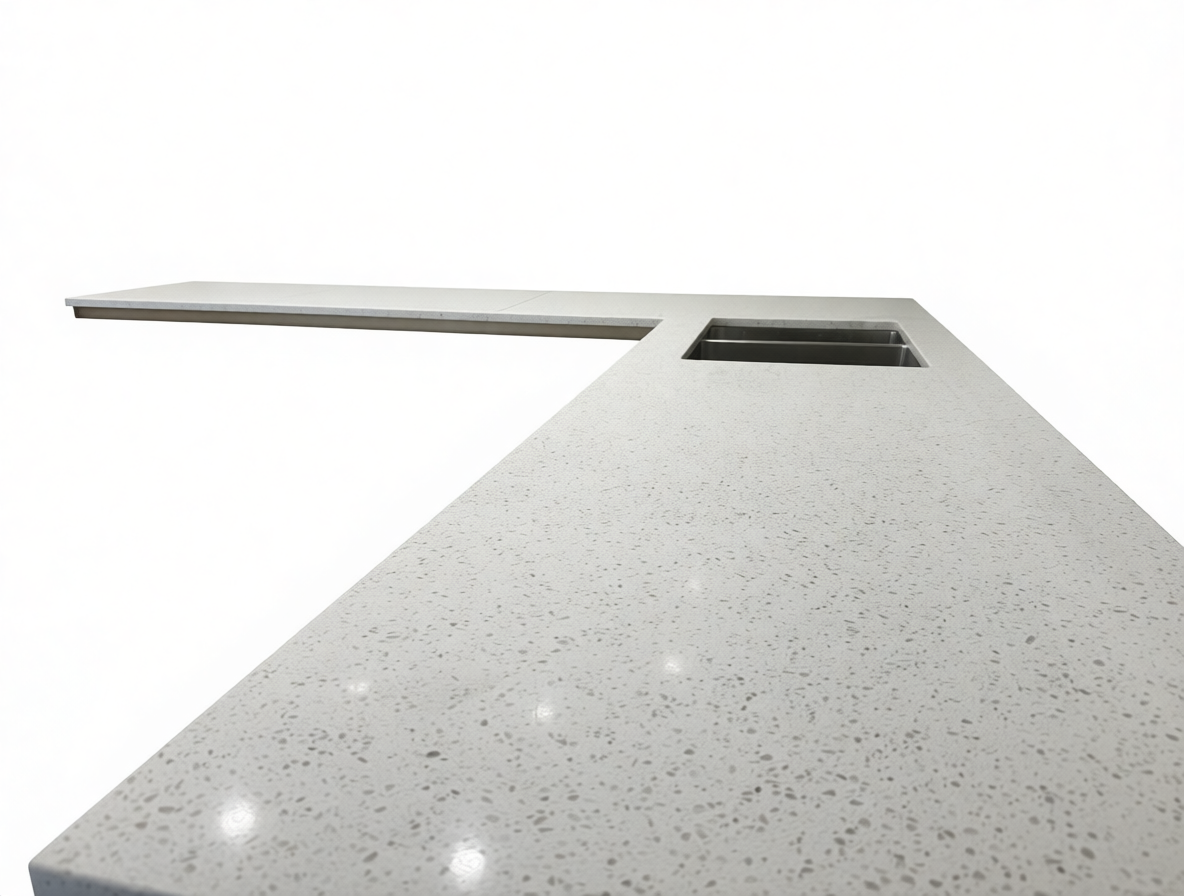 Угловая столешница с фартуком из кварца Noble Beton Grey